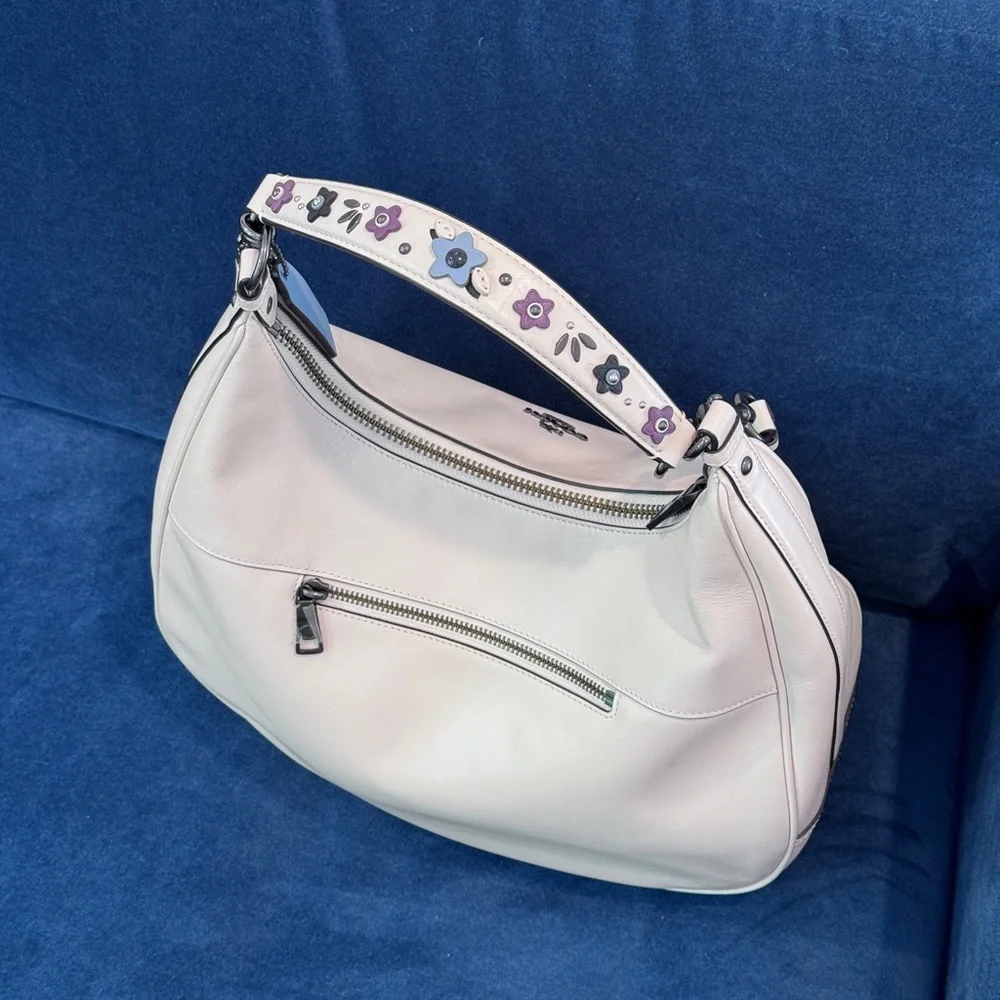 Coach Floral‎ Applique Strap Harley Hobo, Chalk